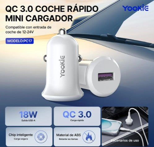 CARGADOR DE COCHE RAPIDO ORIGINAL PC17 Ref: PC17652